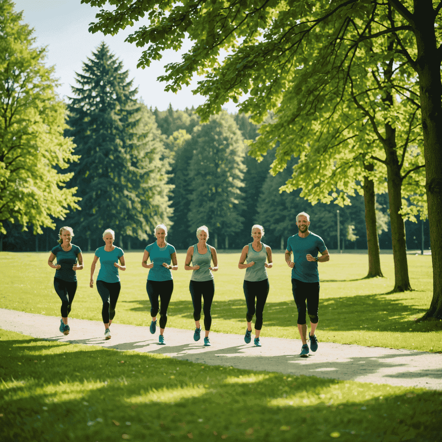 Eine Gruppe macht Outdoor-Übungen in einem schönen Park in Baden-Württemberg, umgeben von grüner Natur